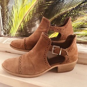 Suede tan ankle booties with cute cutouts